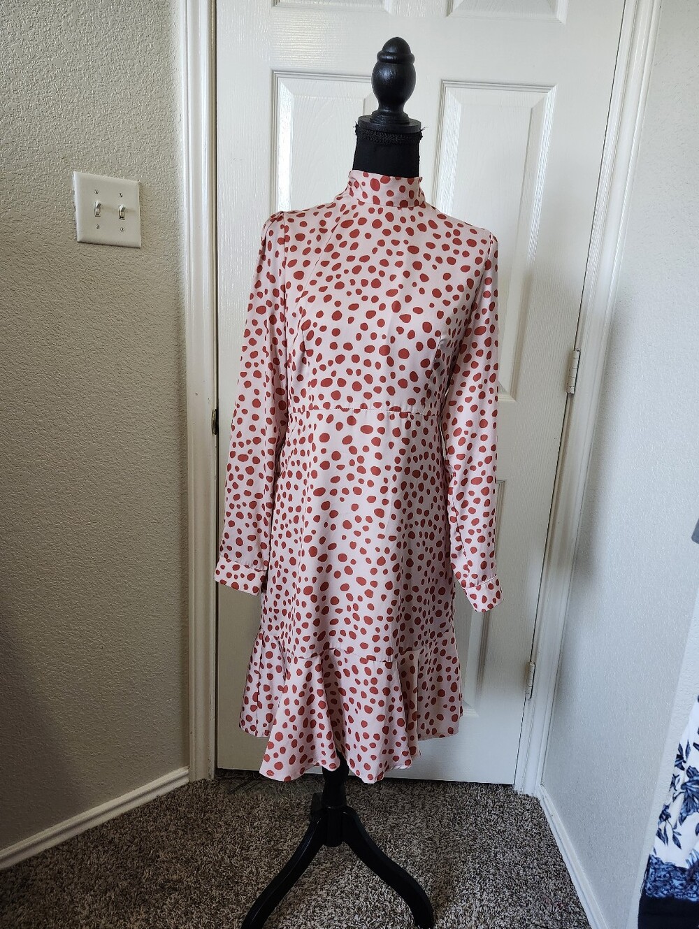 Happy Girls Are The Prettiest Polka Dot Satin Midi Dress Long Sleeve US 6